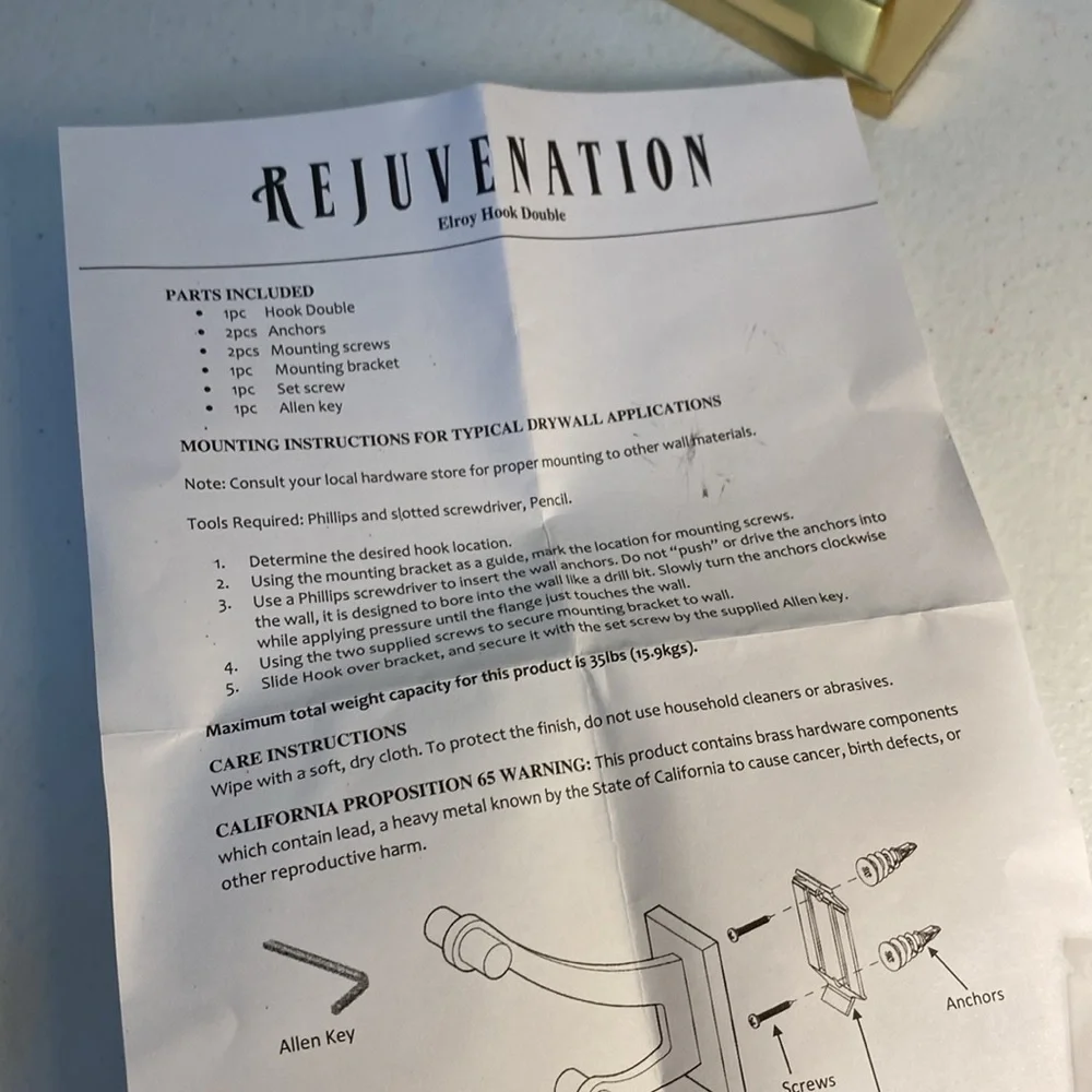 Rejuvenation Elroy Double Aged Brass Hook